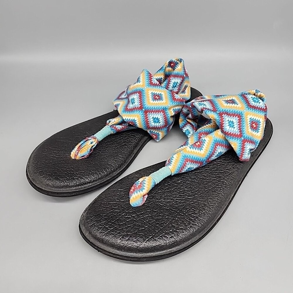SANUK YOGA SLING 2 PRINTS THE RANCH AQUA YOGA MAT SANDALS, US 9 EUR 40